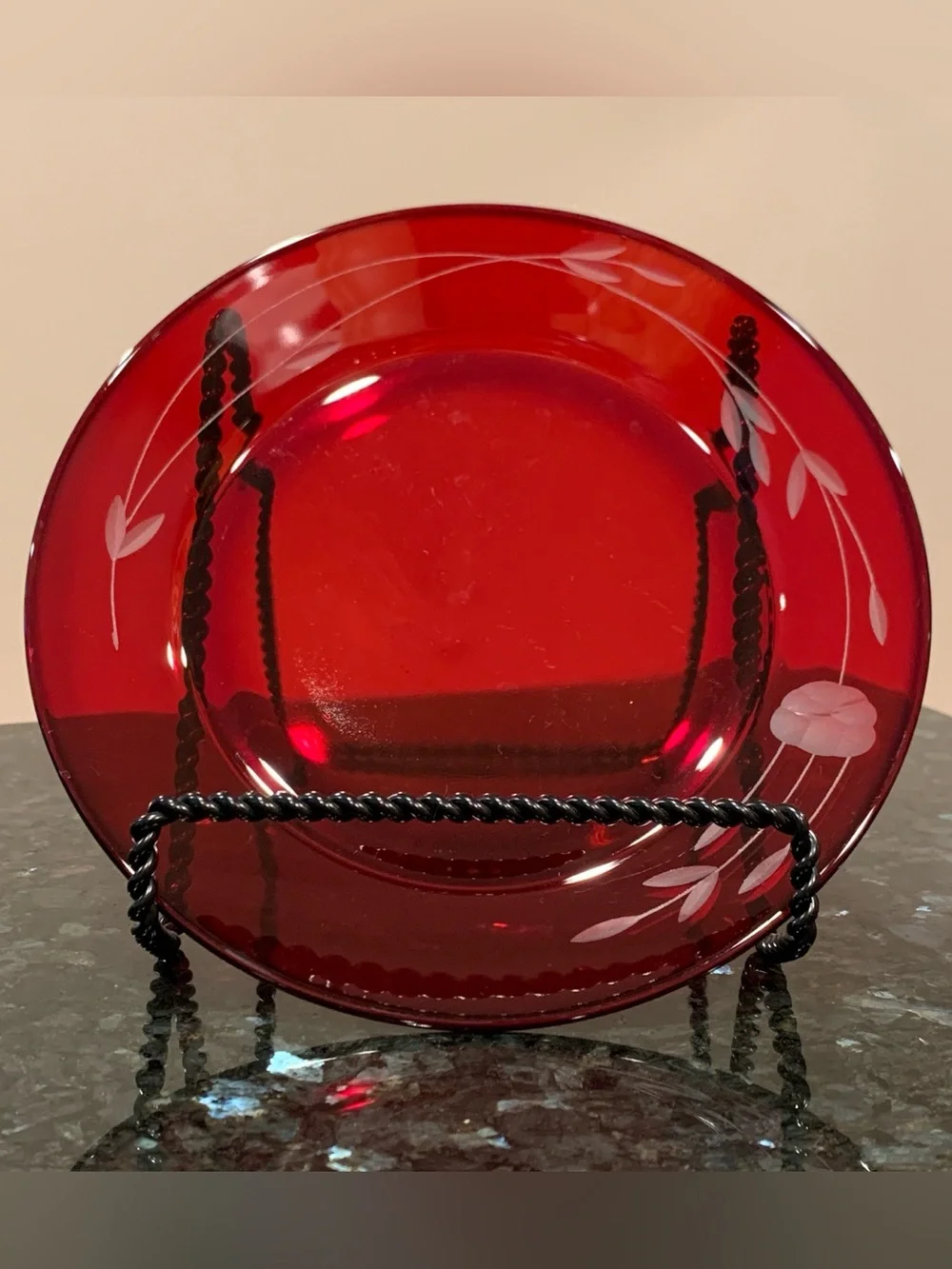 Vintage Princess House Heritage 8 in. Ruby Red Glass Plates Set of 4 France #639